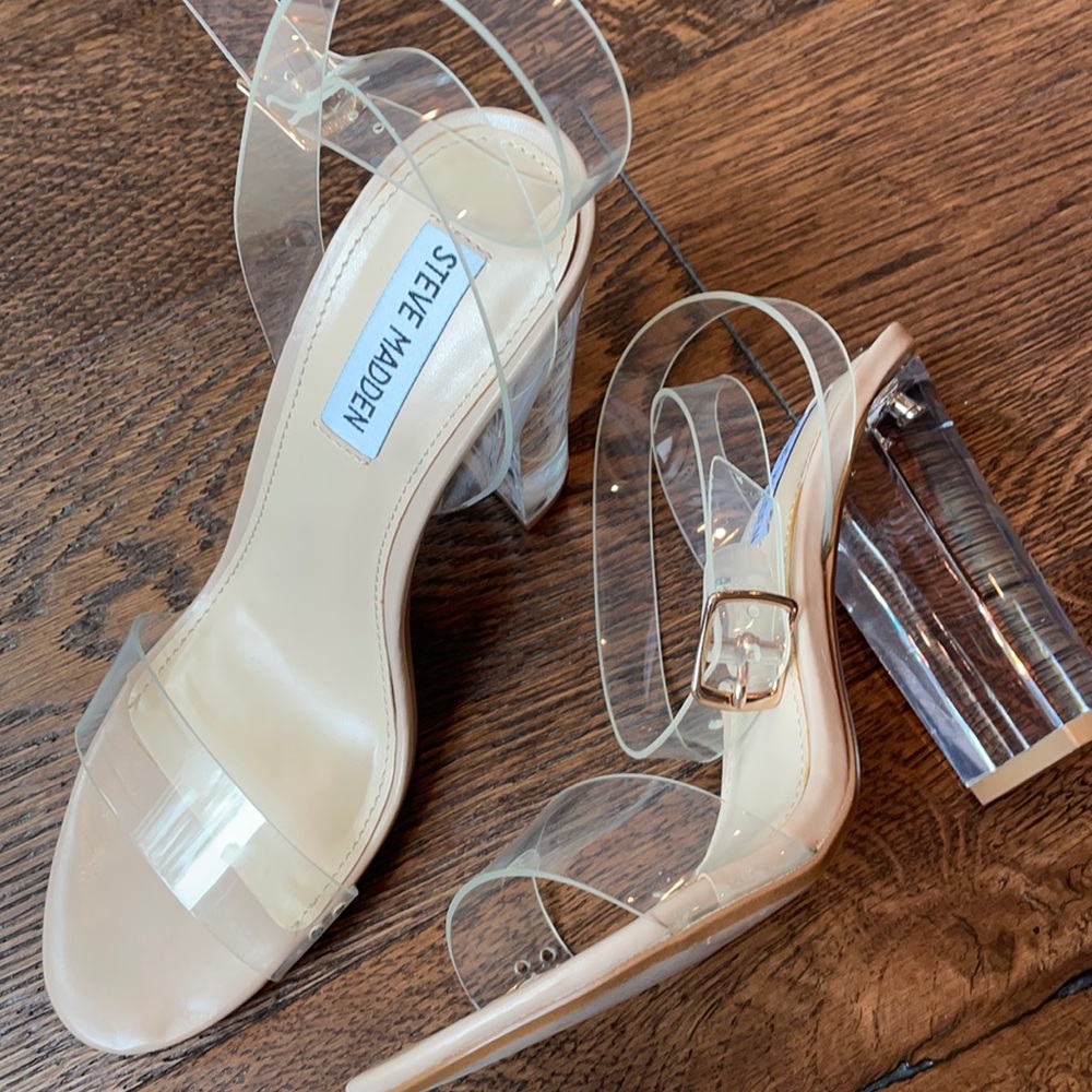Never Worn Steve Madden clear nude heels